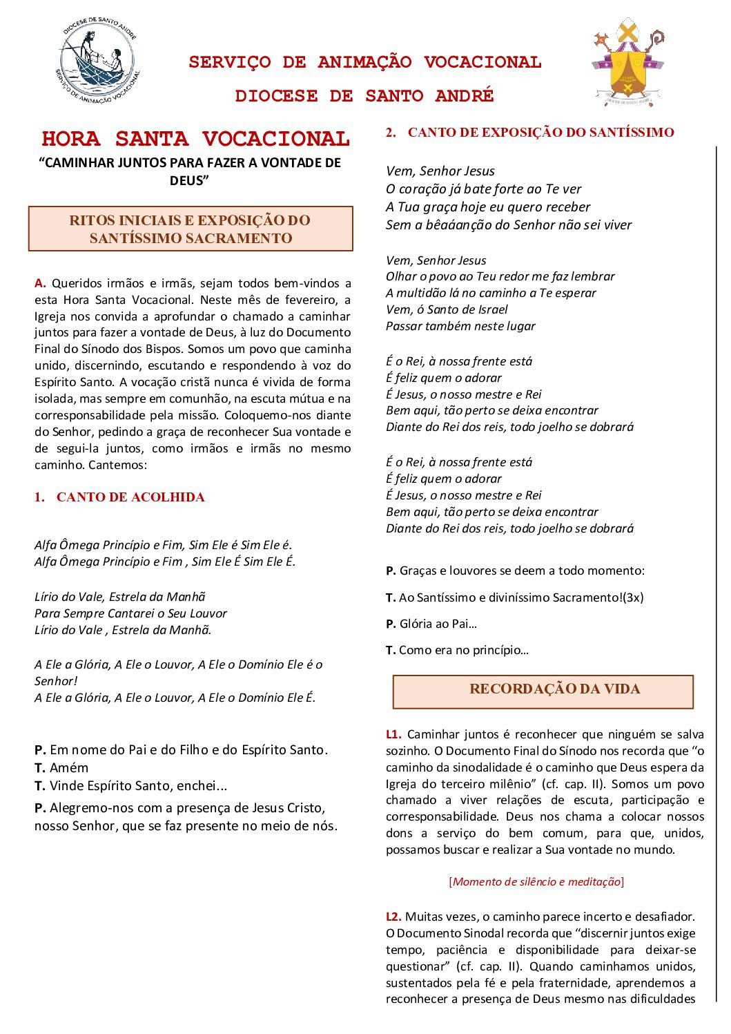 Hora Santa Vocacional Fevereiro 2026