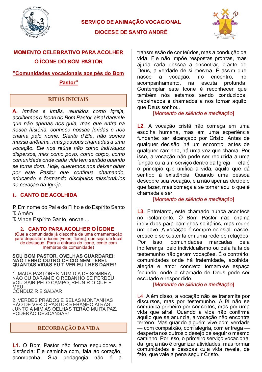 Roteiro celebrativo icone Bom Pastor