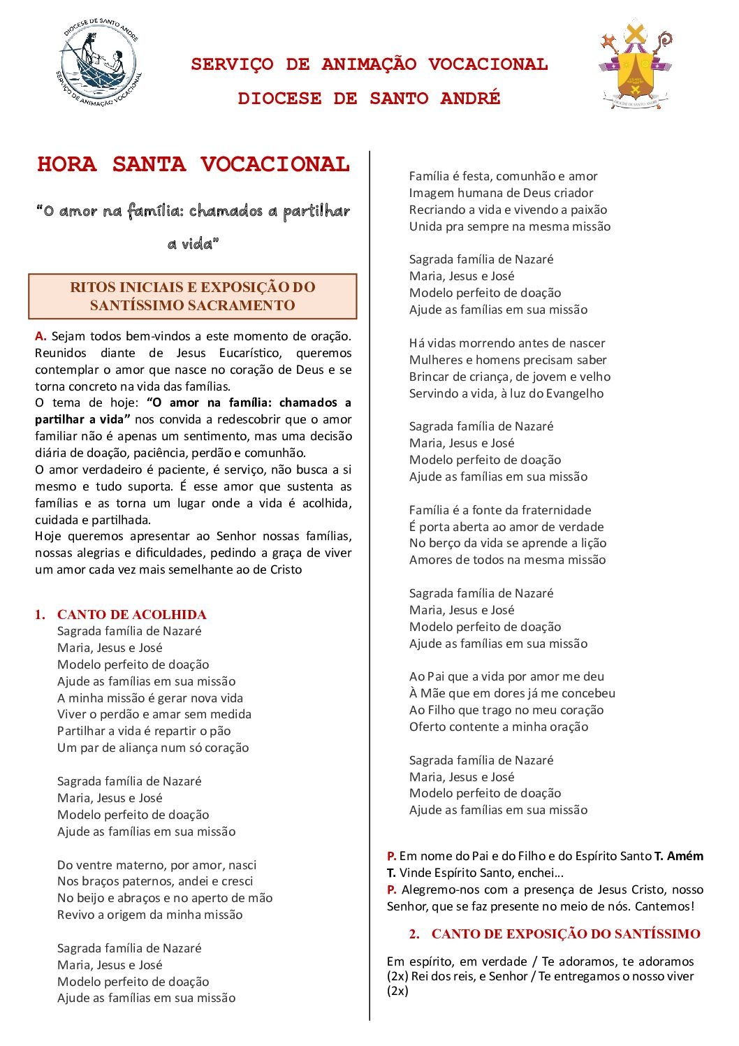 hora santa vocacional junho